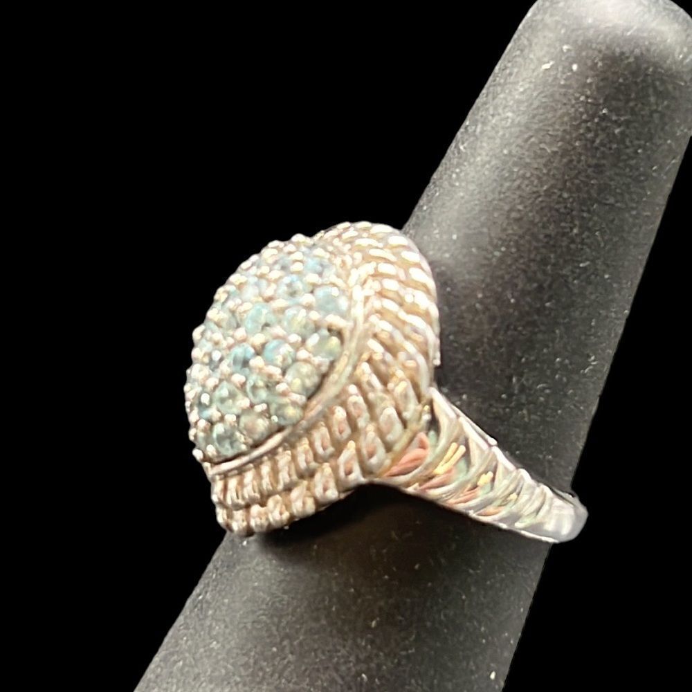 Blue Apatite Dome Ring Women’s Size 6 Sterling Silver 925 Jewelry Rope Outline - Picture 3 of 10